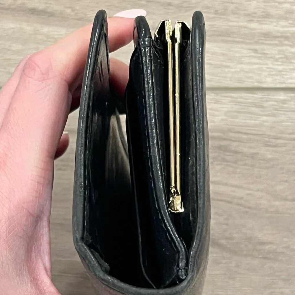VTG Coach Black Leather Long Bifold Kiss Lock Continental Wallet Coin Checkbook